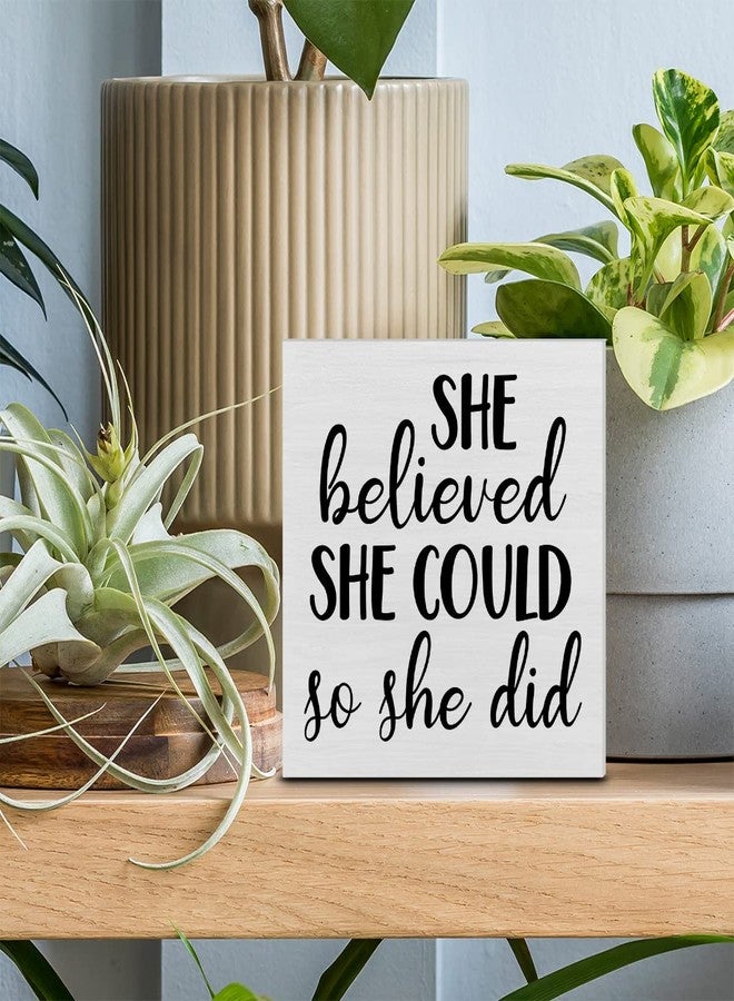 PIXCEOS Motivating Saying Wooden Box Sign She Believed She Could Wood Block Plaque Decor Home Office Desk Shelf or Wall Display - Image 3